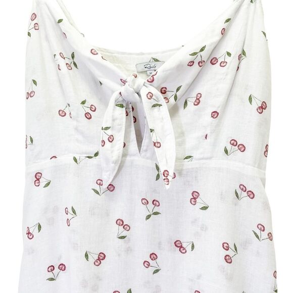 Rails Linen Tie-Front August Sun Dress in White & Red Cherries Print Size Medium - Picture 5 of 16